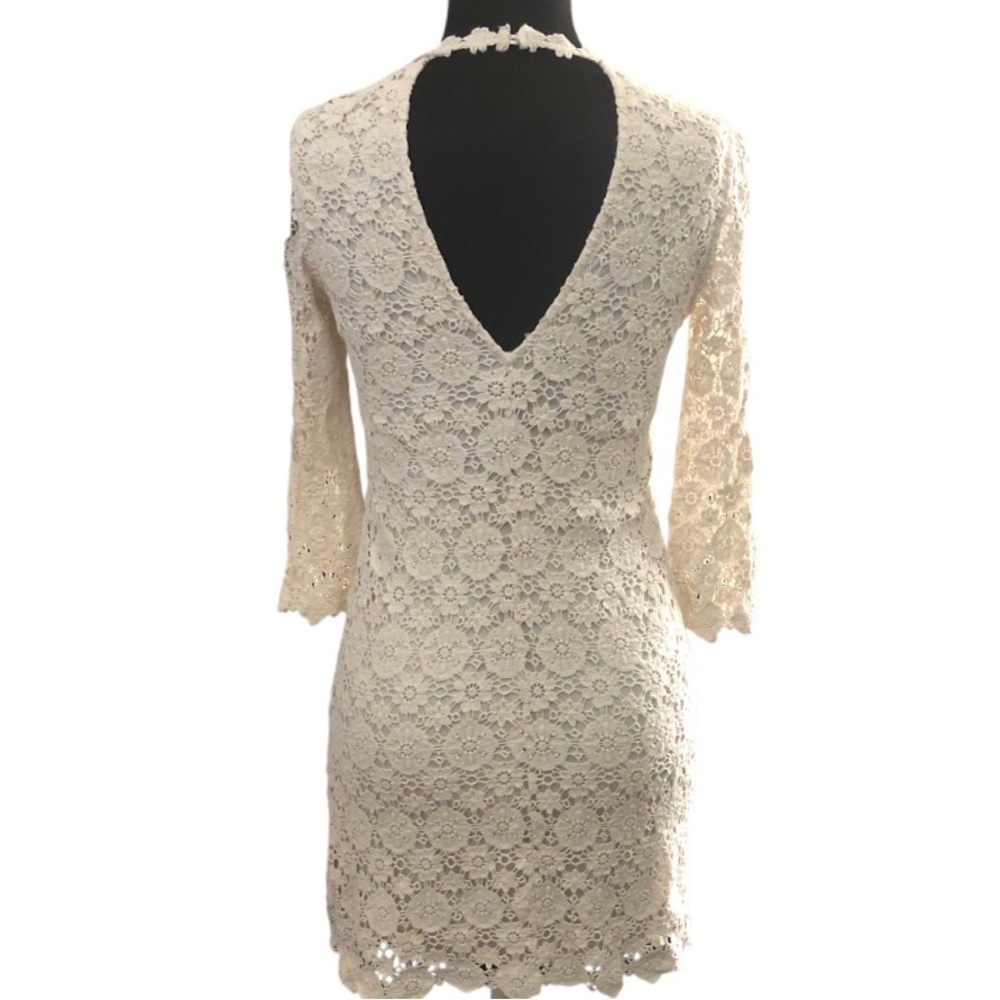 Zara Trafaluc Off-white Crochet Lace Long Sleeve Dress Size S